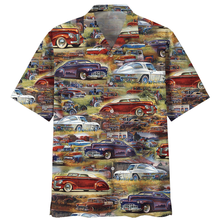 Vintage Car And Hot Rod Ornamental Hawaiian Shirt, Hwaiian For Gift
