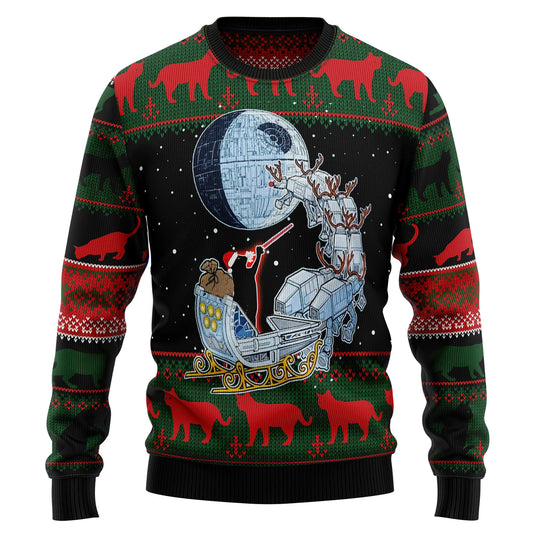 Black Cat Sleigh To Death Star Ugly Christmas Sweater , Christmas Ugly Sweater,Christmas Gift,Gift Christmas 2024