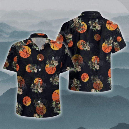 Black Basketball On Dark Background Hawaiian Shirt, Hawaiian For Gift