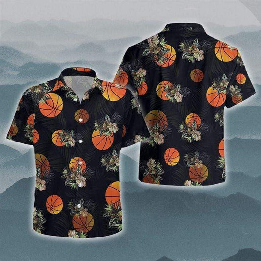 Black Basketball On Dark Background Hawaiian Shirt, Hawaiian For Gift