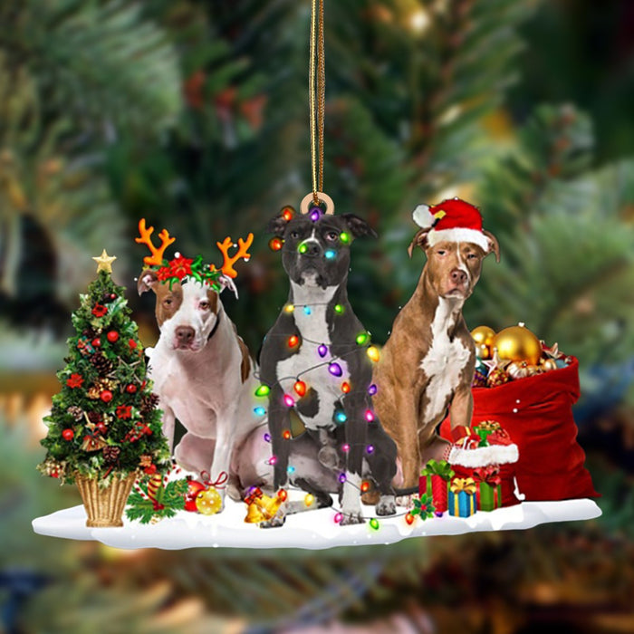 American Pit Bull Terrier-Christmas Dog Friends Hanging Christmas Plastic Hanging Ornament, Christmas Ornament Gift, Christmas Gift, Christmas Decoration