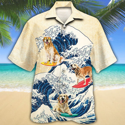 Golden Retriever Dog Suffering On Wave Hawaiian Shirt,Hawaiian Shirt Gift, Christmas Gift