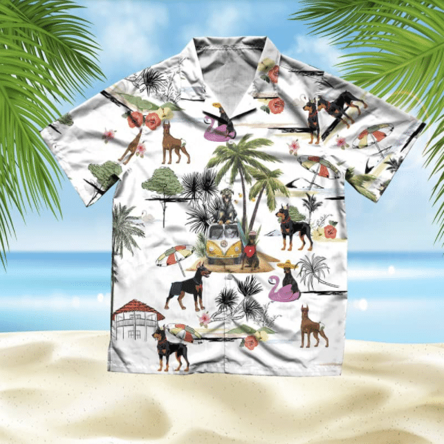 Doberman Pinscher Beach Style Pretty Ornamental Hawaiian Shirt,Hawaiian Shirt Gift, Christmas Gift