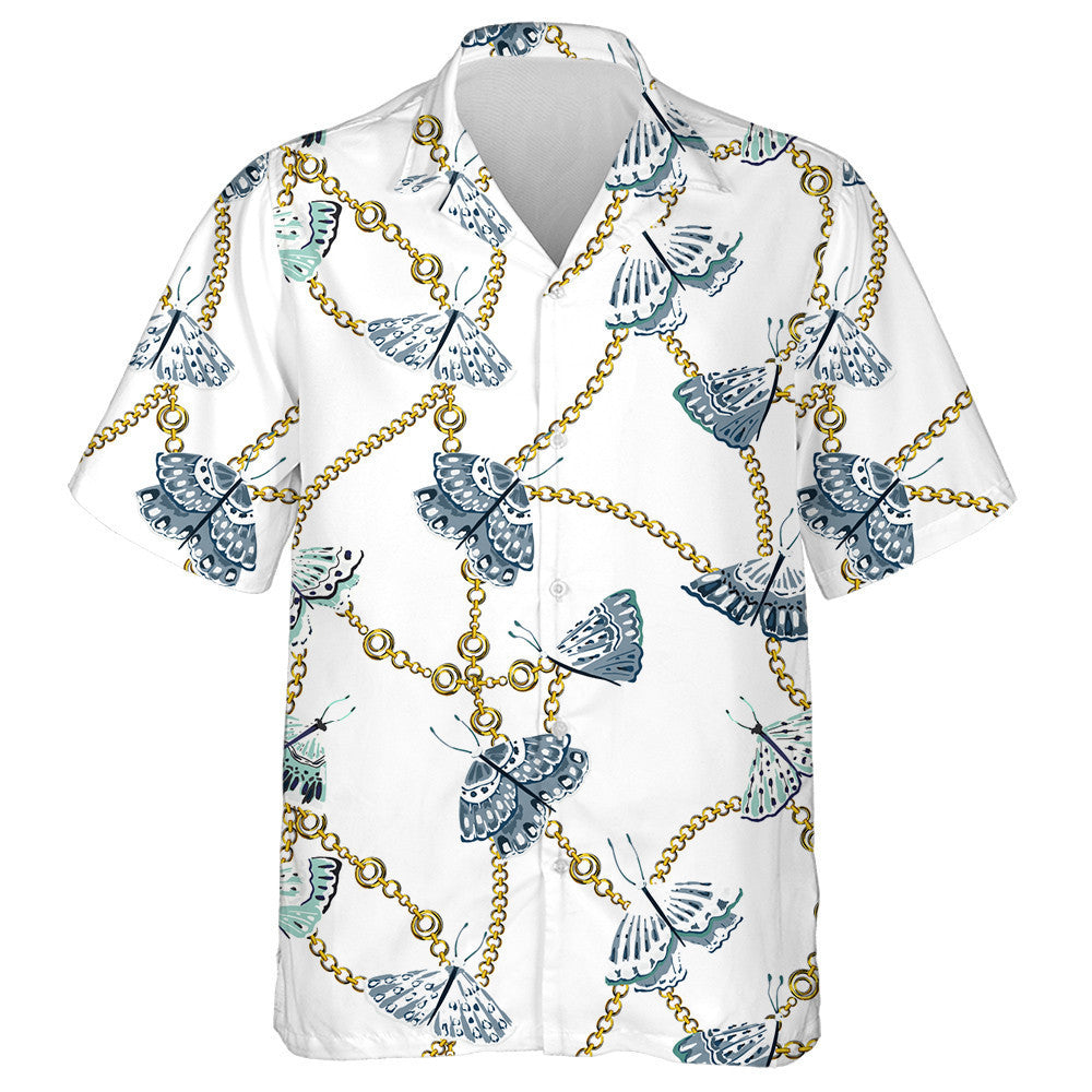 Spring Theme Golden Chain With Butterflies Hawaiian Shirt,Hawaiian Shirt Gift, Christmas Gift