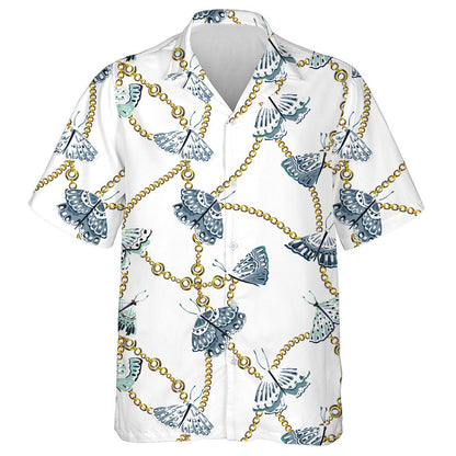 Spring Theme Golden Chain With Butterflies Hawaiian Shirt,Hawaiian Shirt Gift, Christmas Gift
