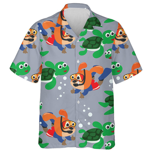 Tá Turtar Beag Agus Madra Beag ag Snámh I Léine Haváís Faoi Uisce, Bronntanas Léine Haváíais, Bronntanas Nollag