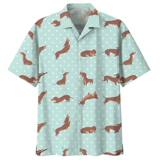 Polka Dots Dachshund Watercolor Design Hawaiian Shirt,Hawaiian Shirt Gift, Christmas Gift