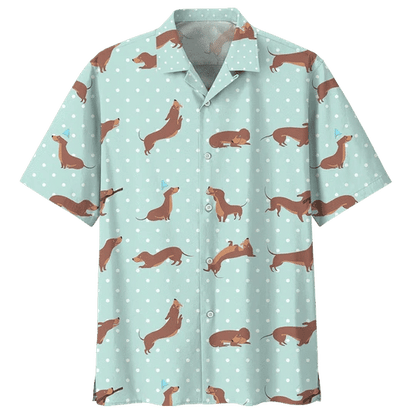 Polka Dots Dachshund Watercolor Design Hawaiian Shirt,Hawaiian Shirt Gift, Christmas Gift