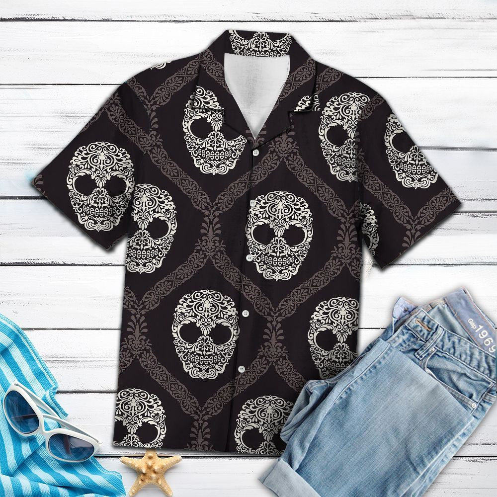Hand Drawn Celtic Skull Mandala Wavy Pattern Hawaiian Shirt, Hawaiian Shirt Gift, Christmas Gift