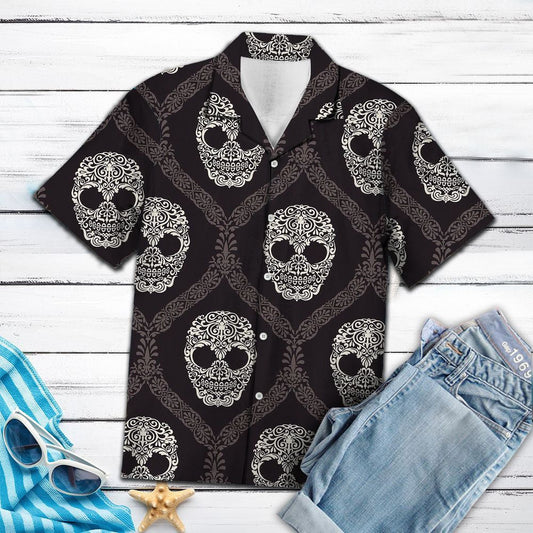 Hand Drawn Celtic Skull Mandala Wavy Pattern Hawaiian Shirt, Hawaiian Shirt Gift, Christmas Gift
