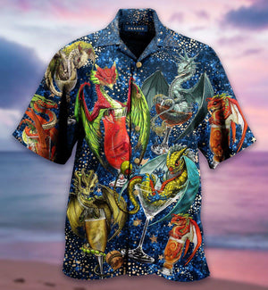 Flying Dragon Wine Glasses Realistic Art Hawaiian Shirt,Hawaiian Shirt Gift, Christmas Gift