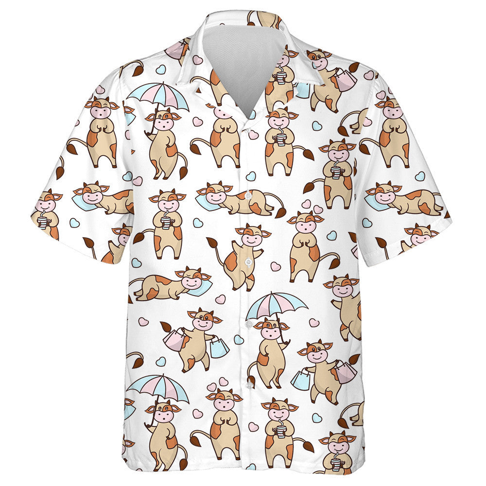 Cartoon Funny Cow Beige With Brown Spots Hawaiian Shirt, Hawaiian Shirt Gift, Christmas Gift