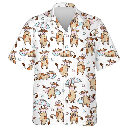 Cartoon Funny Cow Beige With Brown Spots Hawaiian Shirt, Hawaiian Shirt Gift, Christmas Gift