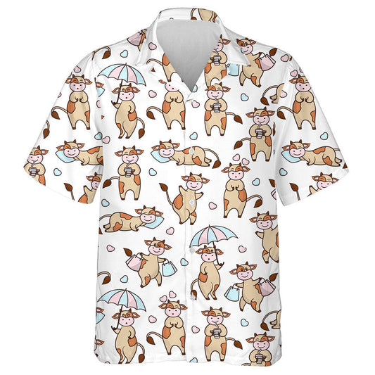 Cartoon Funny Cow Beige With Brown Spots Hawaiian Shirt, Hawaiian Shirt Gift, Christmas Gift