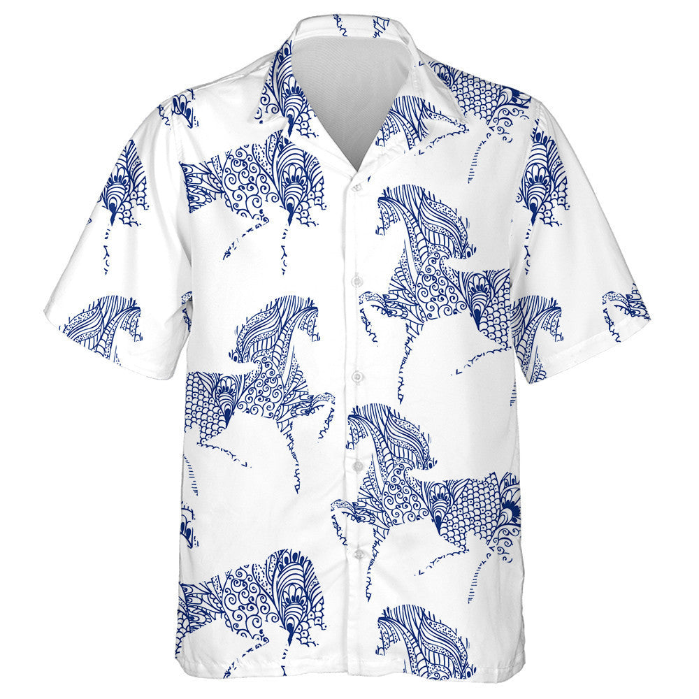 Hand Drawn With Horse And Flora Festive Hawaiian Shirt, Hawaiian Shirt Gift, Christmas Gift