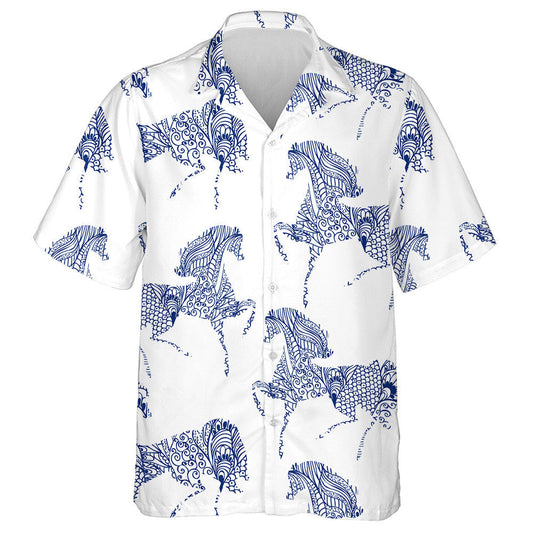 Hand Drawn With Horse And Flora Festive Hawaiian Shirt, Hawaiian Shirt Gift, Christmas Gift