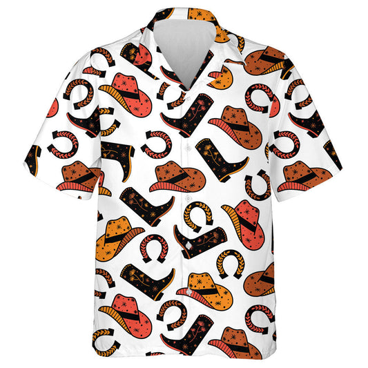 Cowboy Boots Hat Horseshoe Repeating Background Hawaiian Shirt, Hawaiian Shirt Gift, Christmas Gift