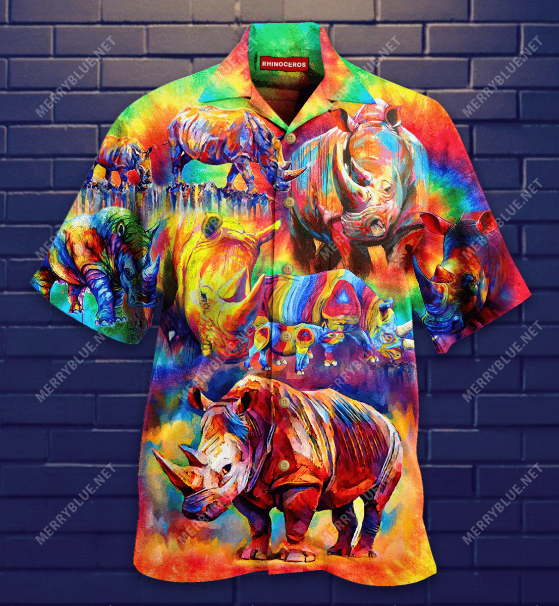 Buy Colorful Rhinoceros Hawaiian Shirt-Hawaiian Shirt Gift, Christmas Gift