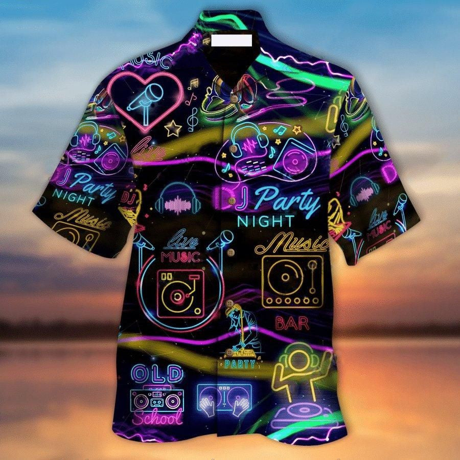Dj Music Party Night Neon Pattern Hawaiian Shirt, Hawaiian Shirt Gift, Christmas Gift