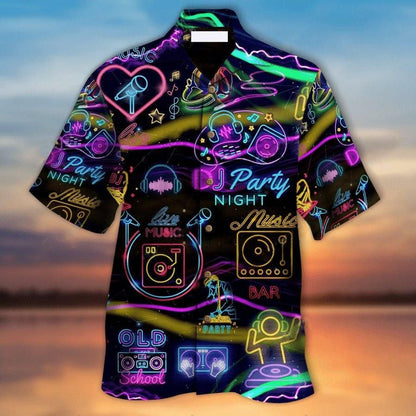 Dj Music Party Night Neon Pattern Hawaiian Shirt, Hawaiian Shirt Gift, Christmas Gift