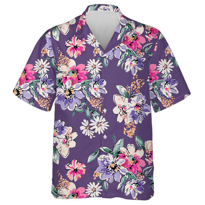 Watercolor Colorful Flowers Bouquet On Purple Background Hawaiian Shirt, Hawaiian Shirt Gift, Christmas Gift