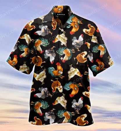 Coileach Sicín ar Chúlra Dubh Bronntanas Do Lovers Eallaigh Léine Haváíais, Bronntanas Léine Haváís, Bronntanas Nollag