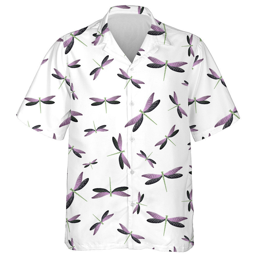 Colorful Flying Water Dragonfly On White Hawaiian Shirt, Hawaiian For Gift