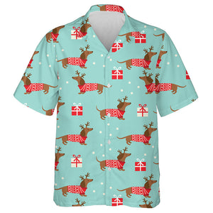 Christmas Winter Dachshund Presents And Snow Hawaiian Shirt, Hawaiian Shirt Gift, Christmas Gift.