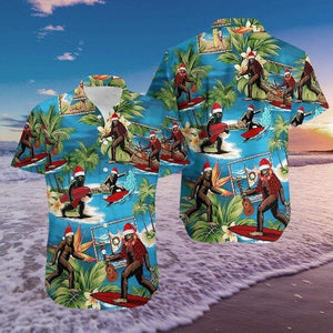 Summer Vibe Design Hawaiian Shirt Christmas Santa Bigfoot, Hawaiian Shirt Gift, Christmas Gift