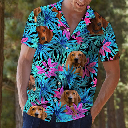Tropical Redbone Coonhound Vintage Style Hawaiian Shirt,Hawaiian Shirt Gift, Christmas Gift