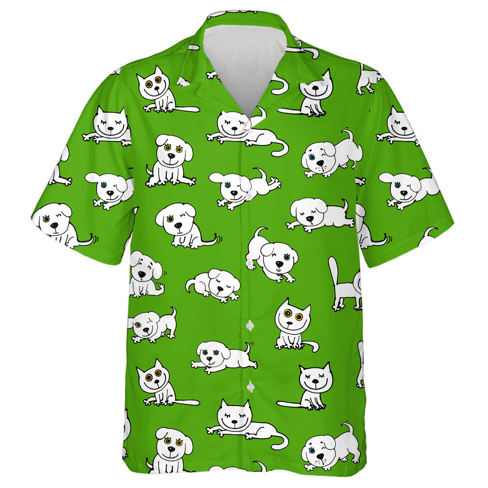 Cait agus Madraí Greannmhar ar Chúlra Glas Leithlisithe Léine Haváí, Bronntanas Léine Haváís, Bronntanas Nollag