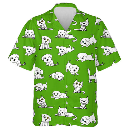 Cait agus Madraí Greannmhar ar Chúlra Glas Leithlisithe Léine Haváí, Bronntanas Léine Haváís, Bronntanas Nollag