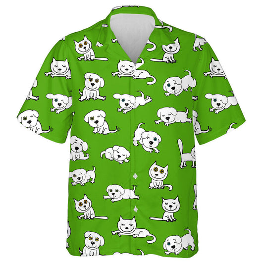 Cait agus Madraí Greannmhar ar Chúlra Glas Leithlisithe Léine Haváí, Bronntanas Léine Haváís, Bronntanas Nollag