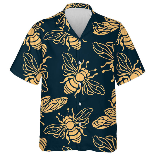Summer Golden Bees On A Blue Background Hawaiian Shirt, Hawaiian Shirt Gift, Christmas Gift