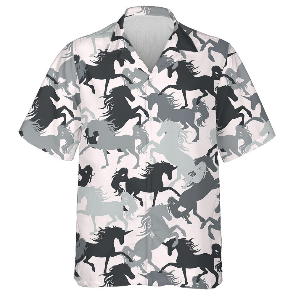 Black And White Girly With Horses Hawaiian Shirt, Hawaiian For Gift