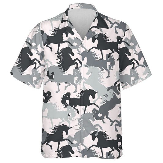 Black And White Girly With Horses Hawaiian Shirt, Hawaiian For Gift