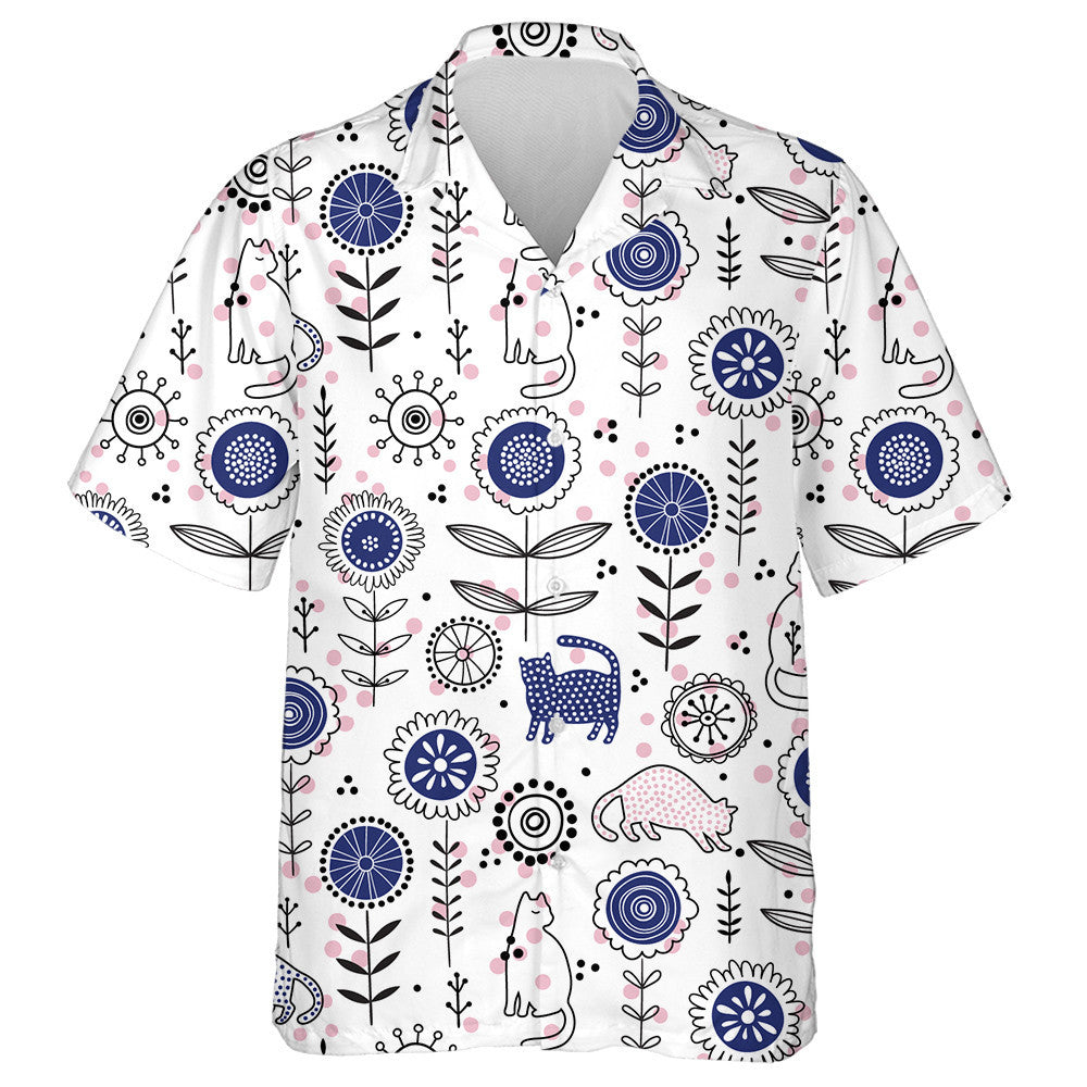 Romantic Colorful Flower With Cute Cats Hawaiian Shirt,Hawaiian Shirt Gift, Christmas Gift