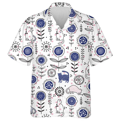 Romantic Colorful Flower With Cute Cats Hawaiian Shirt,Hawaiian Shirt Gift, Christmas Gift