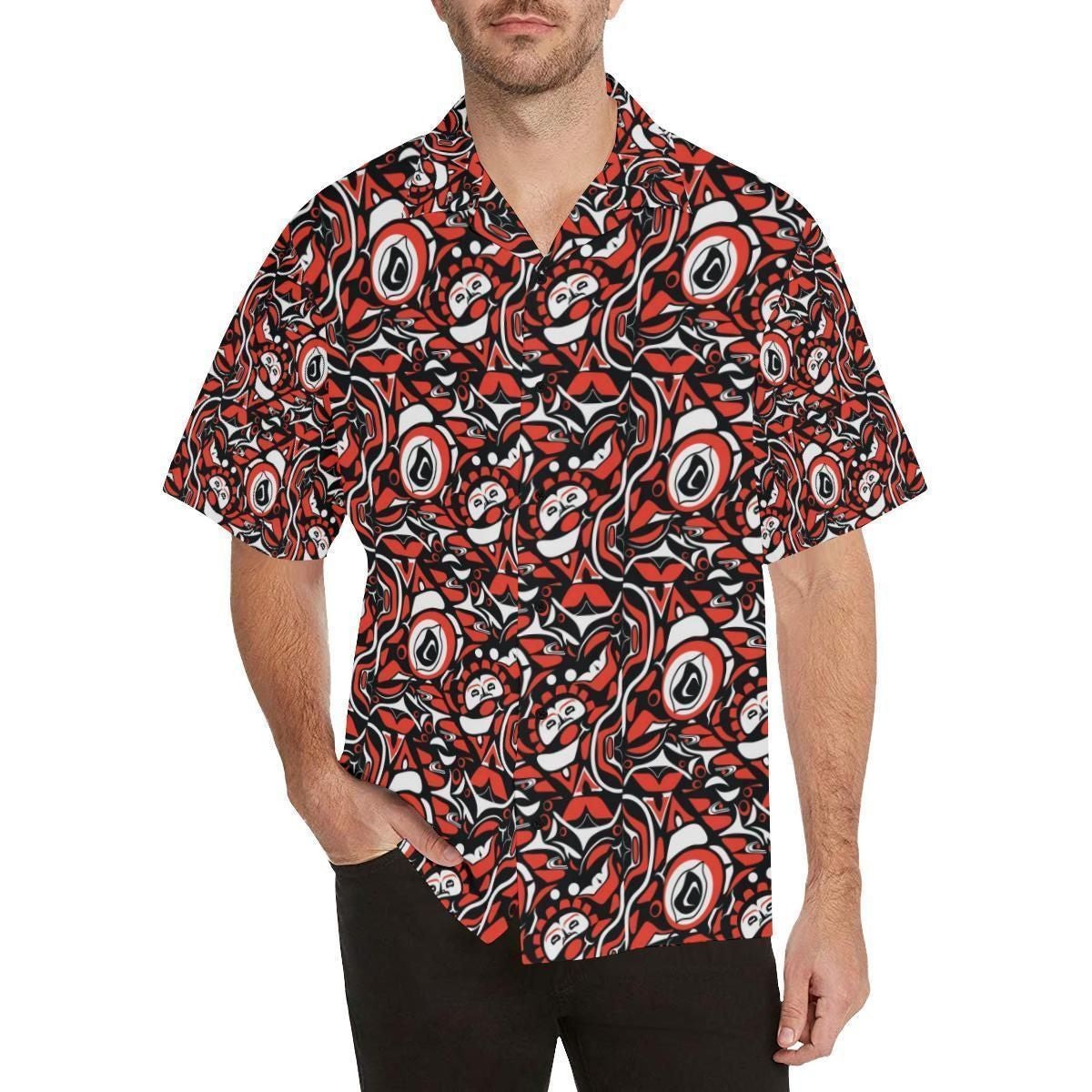 Black And Red Illustration Art Hawaiian Shirt, Hawaiian For Gift