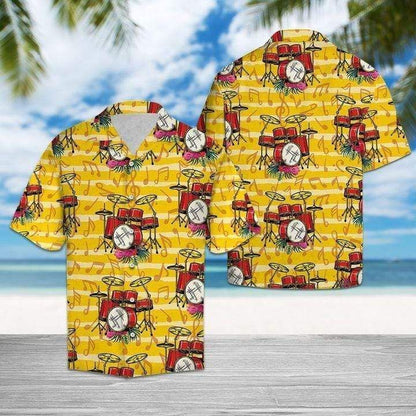 Drum Yellow Tropical Hawaiian Aloha Shirts_Hawaiian Shirt Gift, Christmas Gift