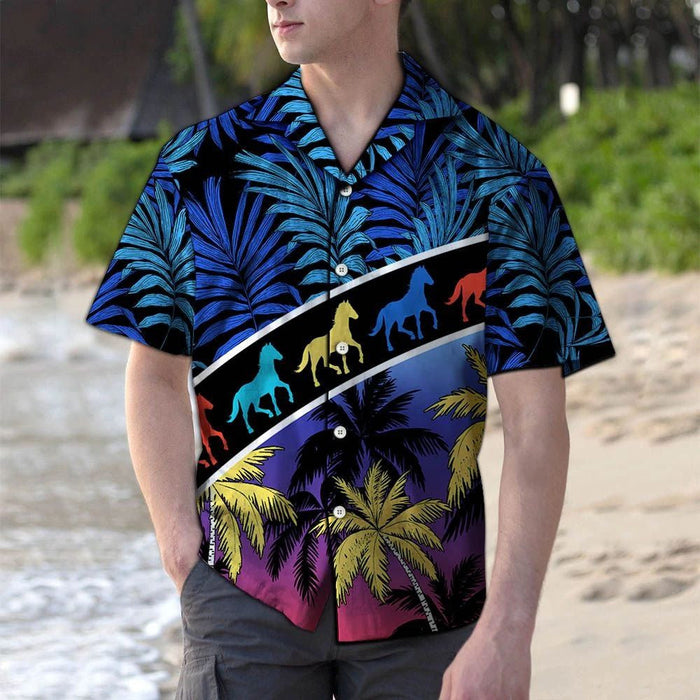 Amazing Vacation Tropical Coconut Palm Horse Hanging Pattern Hawaiian Shirt, Hawaiian Shirt Gift, Christmas Gift