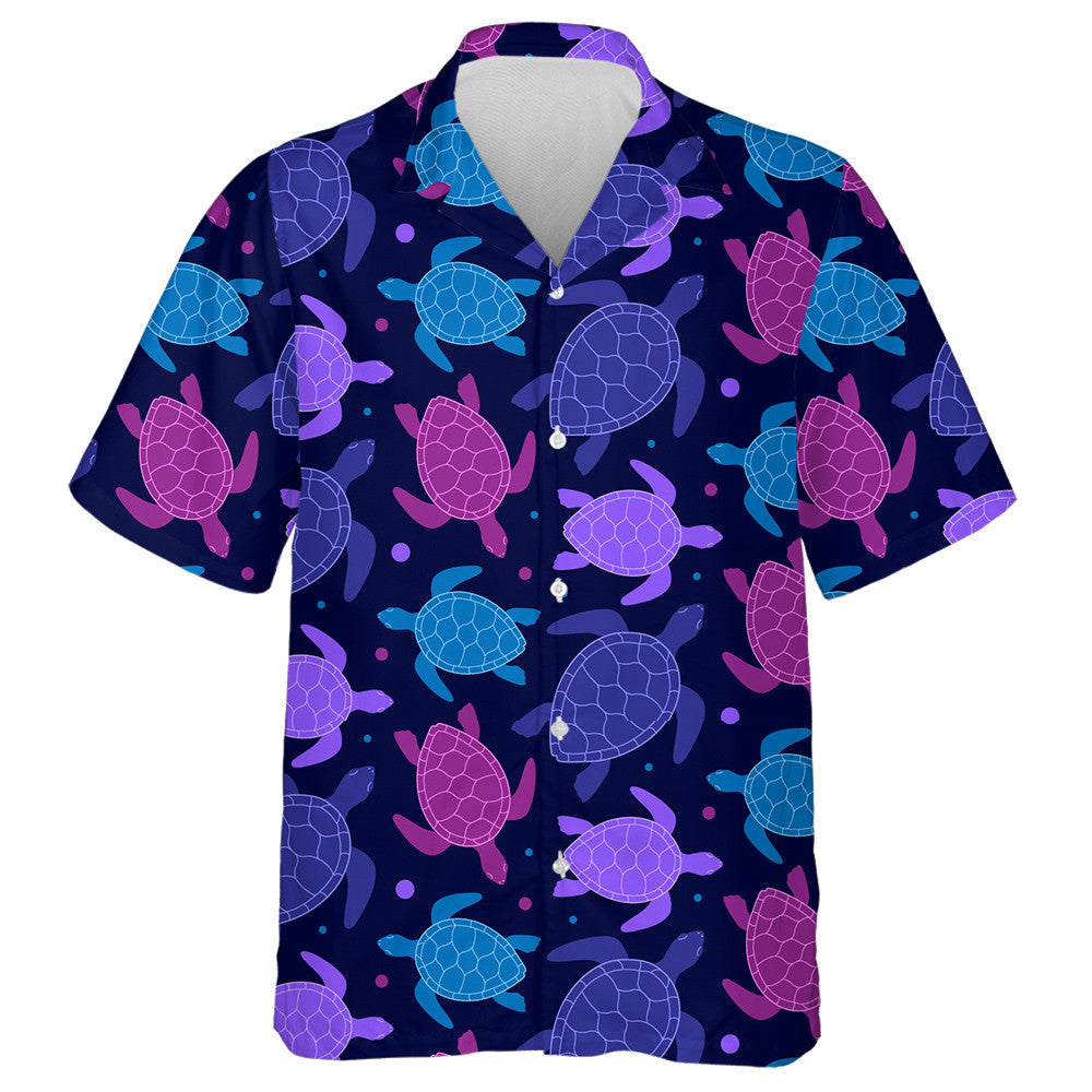Pink Purple Blue Turtles On Dark Background Hawaiian Shirt, Hawaiian Shirt Gift, Christmas Gift