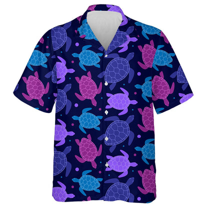 Pink Purple Blue Turtles On Dark Background Hawaiian Shirt, Hawaiian Shirt Gift, Christmas Gift