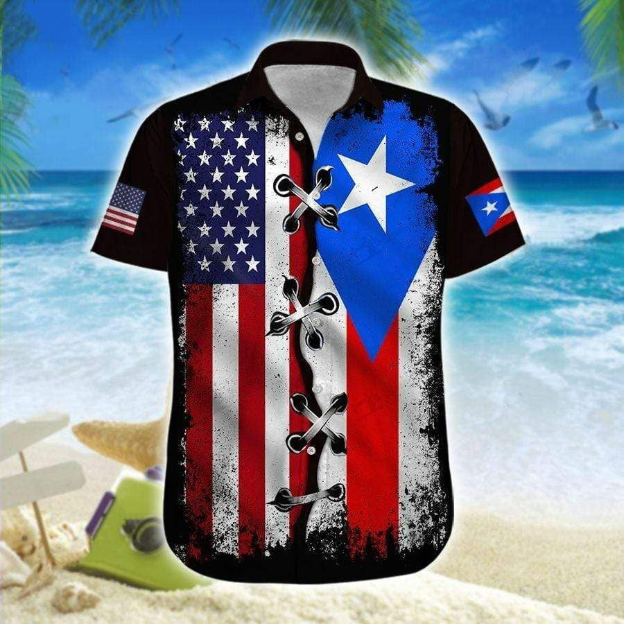 America Puerto Rico Eagle Flag Design Hawaiian Shirt,Hawaiian Shirt Gift, Christmas Gift