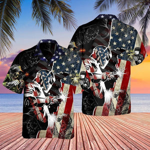 Skull Head Welder With American Flag Hawaiian Shirt,Hawaiian Shirt Gift, Christmas Gift