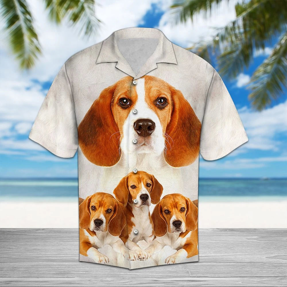 Great Beagle Dog Family Portrait Themed Hawaiian Shirt, Hawaiian Shirt Gift, Christmas Gift