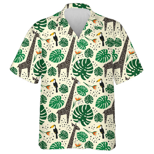 Duilleog Monstera Le Sioráf Dubh Agus Léine Haváí le patrún Toucan, Bronntanas Léine Haváís, Bronntanas Nollag