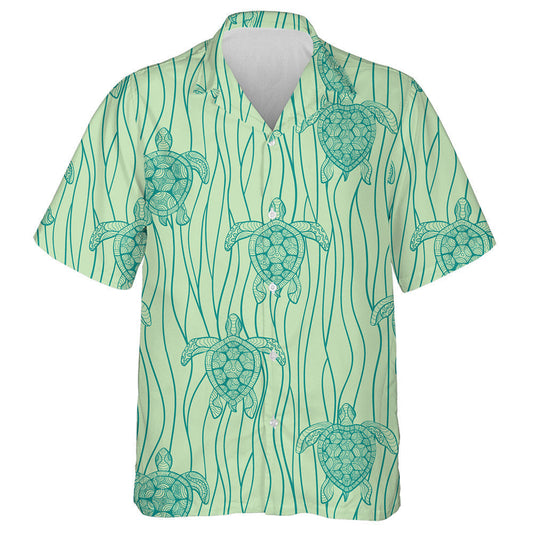 Green Decorative Turtles In Sea Waves Hawaiian Shirt,Hawaiian Shirt Gift, Christmas Gift