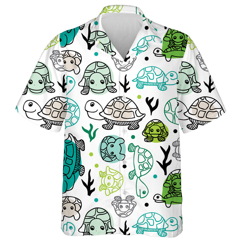 Sea Life Turtle Illustration Doodle Background Hawaiian Shirt, Hawaiian Shirt Gift, Christmas Gift