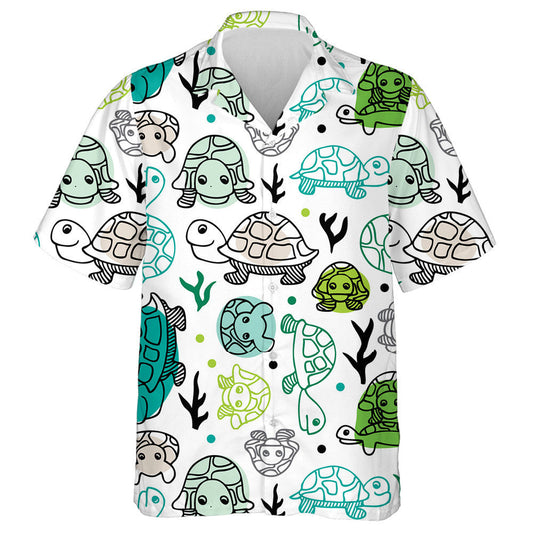 Sea Life Turtle Illustration Doodle Background Hawaiian Shirt, Hawaiian Shirt Gift, Christmas Gift